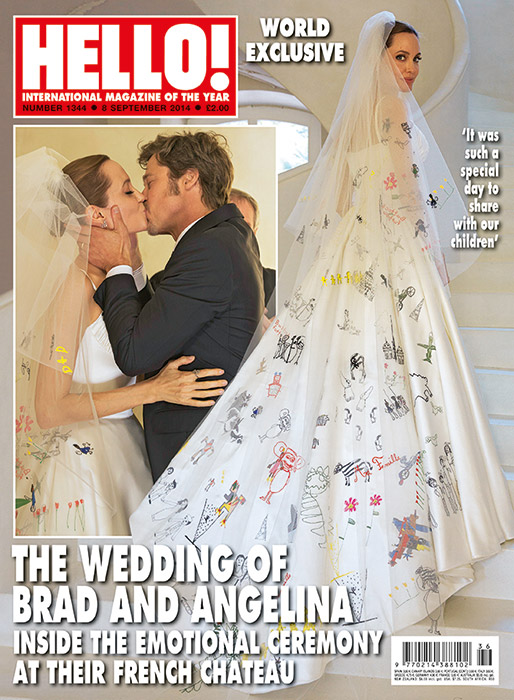 Angelina Jolie wedding dress featuring her childrens' drawings