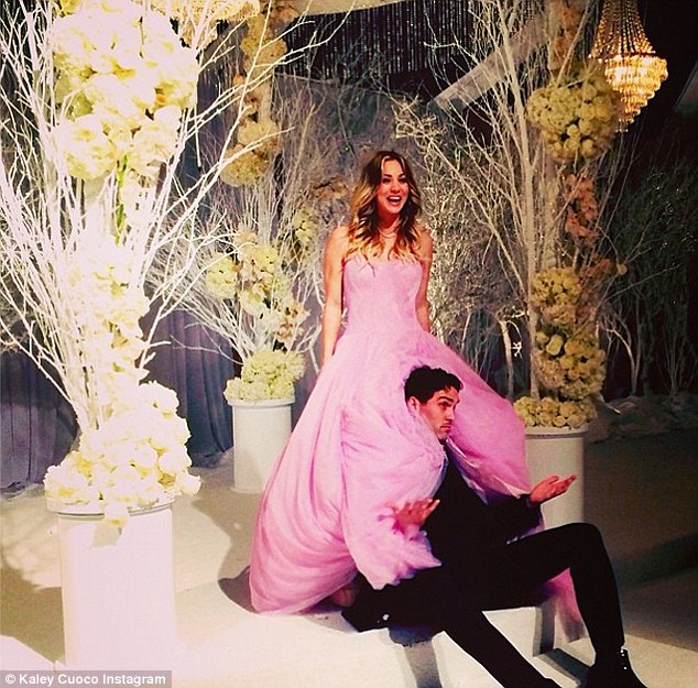 Big Bang star Kaley Cuoco in her pink wedding dress