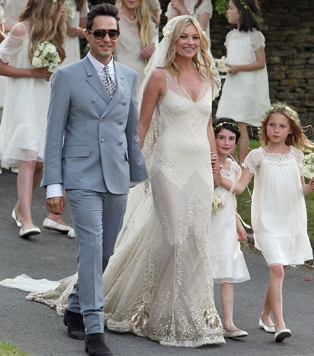 Kate Moss Wedding Dress golden embroidery 