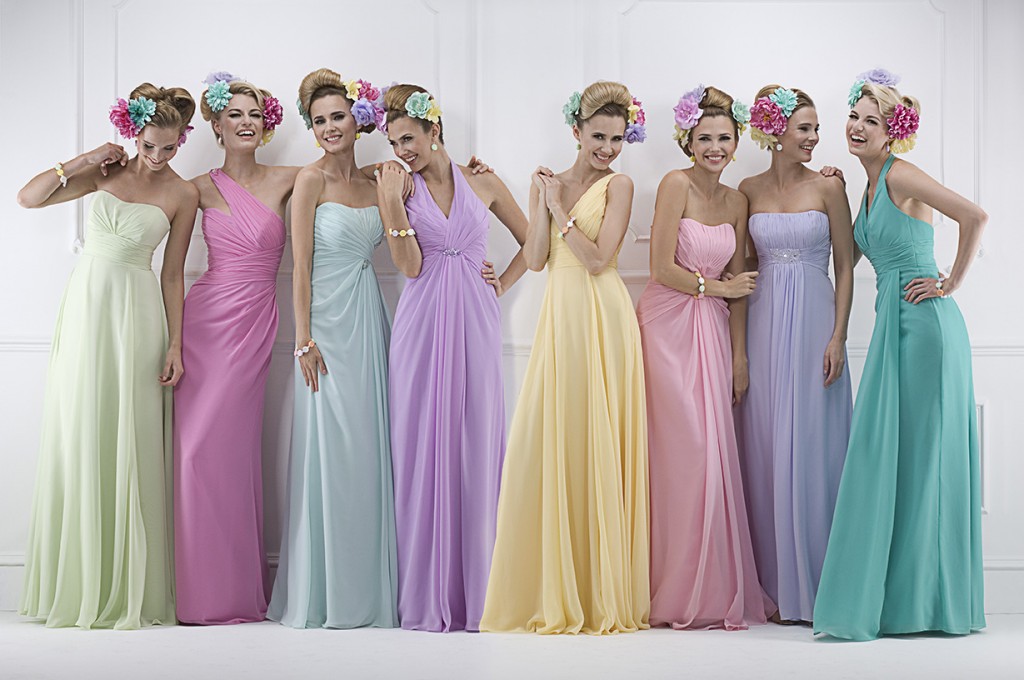 Rainbow coloured bridesmaid dresses